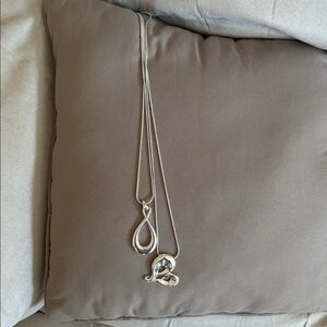 Sterling Silver Teardrop and Heart Pendant Necklace Set - Silver